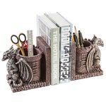 MyGift Dragon Guard Castle Decorative Resin Bookends/Pencil Holders