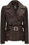 Fjackets Long Leather Jacket Women - Real Lambskin Leather Motorcycle Jacket & Coats For Women, Victoria Brown, Small