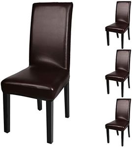 Fuloon Esszimmer Stuhlhussen 4er/6er Set, Wasserdichtes Pu Leder Stretch Stuhl-Bezug Bi-elastische Schutz-Husse, Dekor Moderne Spann-Abdeckung