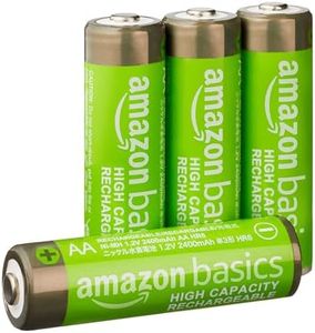 Amazon Basics 4-Pack Rechargeable AA NiMH High-Capacity Batteries, 2400 mAh, Recharge up to 400x Times, Pre-Charged