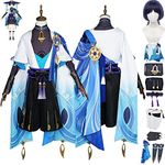 Genshin Impact Scaramouche Wanderer Cosplay Costume Outfit Game Characters Uniform Halloween Dress Up with Wig (S)