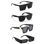 PC Star Full Rim Square Branded Latest and Stylish Sunglasses 100% UV Protected Men & Women Medium Black Frame Black Lens Pack of 4