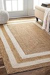 imsid Handwoven Jute 4x8 feet rectangular Rug, Natural Fibers, Braided Reversible Carpet for Stylish Bedroom Living Room Dining Room kids room (4x8 feet, white rectangular patta)