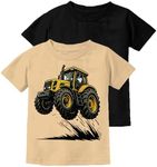 Monster Tractor Latte Shirt for Toddler Boys Fun Kids Tee and Black Blank 2 Pack Tractor Latte + Black 2-Pack 3T