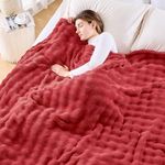 NEWCOSPLAY Queen Blanket for Couch Red Super Soft Flannel Fleece 3D Bubble Lightweight Bed Blanket All Season Use (Red, Queen(90"x90"))