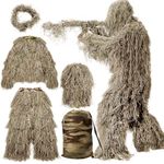 MOPHOTO 5 in 1 Ghillie Suit, 3D Camouflage Hunting Apparel Including Jacket, Pants, Hood, Carry Bag Suitable for Unisex Adults/Youth (M/L/XL/XXL)