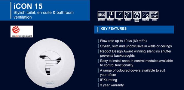 Airflow iCON 15 Bathroom Extractor Fan – Compact Quiet Ventilation