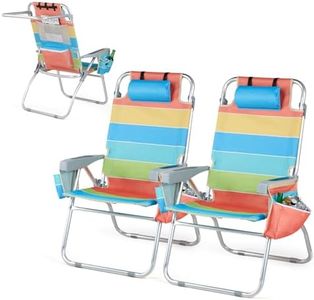 VINGLI Tall Beach Chair 2 Pack, with 5-Position, Cooler Bag, Cup Holders, Towel Bar, Lightweight Folding Beach Camping Chairs for Adults(Rainbow-16)