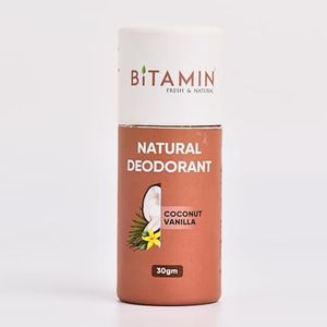Bitamin Natural Deodorant | India's First 5% Vitamin C Deodorant | Coconut Vanilla | Made in India | 100% Vegan | Unisex Fragrance | NO Aluminium, Parabens - 30 g (Coconut Vanilla)