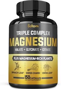 11in1 Triple Magnesium Complex Supplement 15500 mg- Blended from Magnesium Glycinate, Magnesium Malate, Magnesium Citrate, Spinach Leaf & More - Support Heart, Joint, Mood & Brain - 150 Vegan Capsules