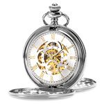 ManChDa Mens Pocket Watch Classic Mechanical Wind Up Pocket Watch Steampunk Roman Numerals Fob Watch for Men Women with Chain