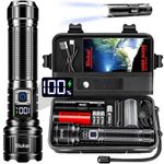 Blukar Torch Rechargeable, 500000 Lumens Torches LED Super Bright Flashlight, Adjustable Focus, 5 Modes, 5000 mAh Long Lasting, IP67 Waterproof, Smart Digital Display for Camping, Power Cuts,Emergency