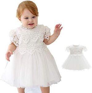 Meiqiduo Baby Girl Dress Christening Baptism Gowns Flower Girl Formal Dresses - Ivory - 3M/0-6Months