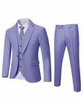 MrSure Men’s 3 Piece Suit Blazer, Slim Fit Tux with One Button, Jacket Vest Pants & Tie Set for Party, Wedding and Business Purple