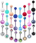 EVELICAL 24-50Pcs 14G Stainless Steel Belly Button Rings for Women CZ Screw Navel Bars Body Piercing Jewelry, Metal, no gemstone