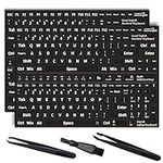 2 Pcs English Universal Replacement Non Transparent BLACK Stickers with White Letters（Matte），Suitable for any Standard Keyboard,Laptop Keyboard,Apple Keys, With two Tweezers and Cleaning Brush