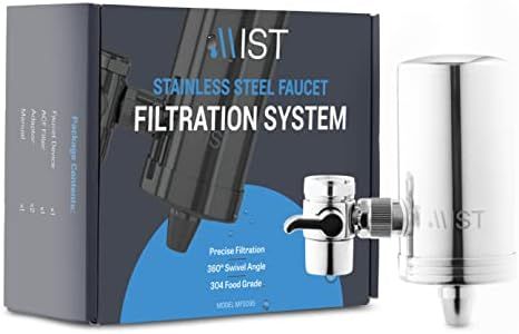 Mist- Water Filter for Sink, Faucet Filter, Stainless Steel, 320 GL Capacity, Reduces Heavy Metal, NSF Certified Faucet Water Filter, Connects to Standard Faucets, Mount Tap Filter