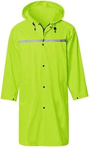 Mens Long Hooded Safety Rain Jacket Waterproof Emergency Raincoat Poncho(Green,M)