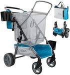 Strolee Large Wheeled Collapsible Beach Cart for Soft Sand, Fishing, Camping & Garden- Lightweight Rust-Free Aluminum Frame- Removable Personal Item Storage, X-L Capacity & Cooler Rack Pearl Blue