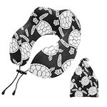 SPRIPORT Black Sea Turtle Travel Neck Pillow for Sleeping Airplane Memory Foam Neck Support Pillow with Storage Bag Adjustable Pillow for Home Office Long Flight Car Train Bus Adults Kids