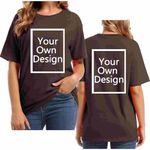 Brown Custom T Shirt Women Design Your Own T Shirt Plus Size Personalised T Shirt Print Photos to T Shirts Back and Front Customize T Shirt Round Neck Tshirts Short Sleeve Tunic Tops S-5Xl