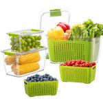 Luxear Vegetable Fruit Storage Containers for Fridge, 3 Pack Food Storage Container 4L+1.7 L+0.48 L Fresh Produce Saver BPA Free With Vents, Veg Organizer For Fruit Salad in Refrigerator, Green