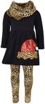 Unique Baby Girls Leopard Print Santa 3 Piece Christmas Outfit (12, Black)