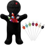 Kathfly 8 Pcs Voodoo Doll Set Include Horror Doll, 7 Pcs Skull Pins Ghost Doll Soft Revenge Dammit Creepy Dolls Pin Holder Voodoo Toys Resin Metal Straight Pins Stress Relieving (Black, Velvet)