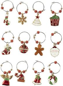 Juvale 12 Piece Christmas Wine Glass Charms, Holiday Wine Charms for Stem Glasses with Festive Designs, Zinc Alloy Wine Charm Rings, 2-Inch Drink Markers for Parties