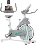 soges Power Exercise Bike Cardio Magnetic Stationary Bike Cycle Bike Indoor Cycling Fitness Bike for Home Silent Belt Drive with Phone Ipad Mount,Comfortable Seat Cushion,Cup Holder,White&Green