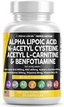 Alpha Lipoic Acid 600mg N-Acetyl Cysteine 600mg Acetyl L-Carnitine 500mg Benfotiamine 300mg - Nerve Support Supplement for Women and Men with Vitamin B1, B6 & B12 - Made in USA 90 Caps