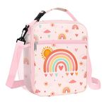 Clastyle Pink Rainbow Insulated Lunch Bag for Kids, Portable Large Thermal Cooler Lunch Bag for Girls, School Lunch Box Bag with Bottle Holder