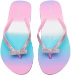 Ataiwee Girl's Flip Flops, Beach Poolside Slip On Printed Colorful Comfortable Little Kid & Big Kid 's Slide Sandals.(2005001-3,PK/SD,13)