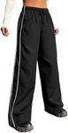 Mebius Girls Parachute Pants Wide Leg with Pockets Y2K Hip Hop Dance Trousers Baggy Kids Black 10Y