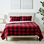 Amazon Basics Ultra-Soft Micromink Sherpa Cozy All Season 3-Piece Comforter Bedding Set, Down Alternative - Duvet Set of Coverless Duvet 224x229 cm & 2 Pillowcases 51x66 cm, Red Buffalo Plaid