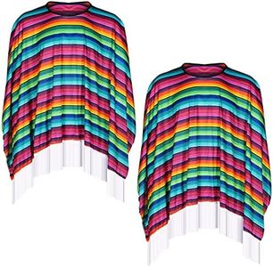 2 Pcs Cinco De Mayo Mexican Fiesta Serape Poncho Colorful Costume Accessory Fun and Festive Mexican Poncho Mens Costume Fiesta Party Poncho for Girls Adult Women Men Fiesta Event, 53.15 x 53.15 Inches
