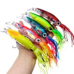 Gefischtter 5 Pack Squid Swimbait Fishing Lures Skirt Tail Octopus Jig Head Bait with 2 Treble Hooks Kit for Saltwater and Freshwater (5.51in/1.41oz)