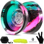 YOYOSTUDIO H17 Trick Yoyo Professional Metal Yoyo for Kids 8-12 Responsive Yo Yo for Kids Adults with Unresponsive Yoyo Bearings Kits, 10 Yo-Yo Strings, Case & Glove (Black Green Pink)