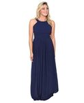 KRISP 3500-NVY-20: Pleated Front Chiffon Maxi Dress, (Navy)