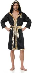 Colorful House Men Satin Black Boxing Robes Adult Boxing Halloween Costume Robe Boxer Costume Shorts with Belt(Medium,Dragon)