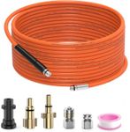 15M Pressure Washer Drain Pipe Hose Cleaning Kit with Jet Nozzle and Rotating Jet Nozzle for Karcher K Serie K2 K3 K4 K5 K6 K7, Sewer Jetter Hose with Adapter for LAVOR and Bosch AQT-Orange