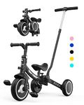 besrey 7-in-1 Toddler Bike with Parent Steering Push Handle for 1-5 Years Old Girls and Boys, Foldable Kids Push Trike, Toddler Tricycle with Removable Pedals, Height Adjustable Seat - Black