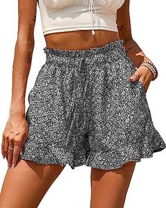 BTFBM Women's Summer Shorts 2025 Floral Elastic High Waisted Belted Casual Ruffle Beach Short Lounge Pants with Pockets(Floral Black, XX-Large)