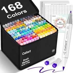 Caliart 168 Colors Alcohol Markers Brush Tip & Chisel, Dual Tip Art Markers Set for Adults Coloring Book Artists Sketch Illustration, with Case Permanent Colored Pen Art Supplies Drawing Gifts