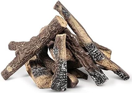 Hisencn 10 Piece Gas Fireplace Logs, Ceramic Wood Log Set for Vented, Propane, Gas Inserts, Vent-Free, Gel, Ethanol, Electric, Indoor Outdoor Fireplaces, Fire Pits Decoration(Large)