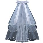 CICILIAYA Bridal Pearl Veil Wedding Vails Women's Simple White Tulle Short Veils With Comb for Brides Shower Bachelorette Hen Party Church Costume Gift Prom Halloween Girls First Communion(White)