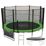 PlayActive 6ft / 8ft / 10ft / 12ft / 14ft / 16ft Kids Trampoline with Safety Enclosure Net, Ladder, Weatherproof Cover, Shoe Bag Included (Green, 8ft)