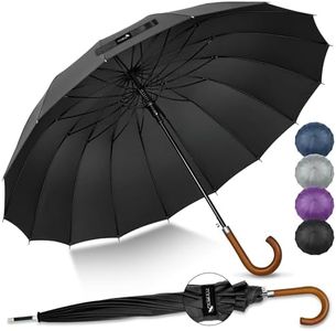 ZOMAKE Large Stick Golf Umbrella With Wood Hook Handle 16 Ribs - Automatic Open Classic Umbrellas Windproof Wooden Handle - Long Umbrella With J Hook,Curved Handle Umbrella Cane for Women Men