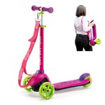 Trunki Folding 3 Wheel Kids Scooter for Girls with Tow and Carry Strap and Storage bag | Adjustable Handle Bar Height | Small Pink Scooter for Kids Ages 2-6 | (56x28x63-78cm)