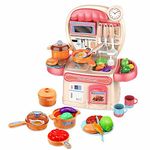 Sobebear 18 pcs Kids Kitchen Playset, Cooking Pots & Utensils, Food & Accessories, Pretend Play Game for Children 3+ (Pink)